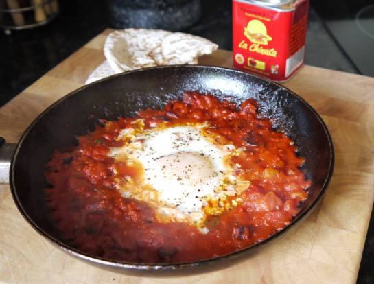 eggs, chorizo, tomatoes, thyme, pitta bread